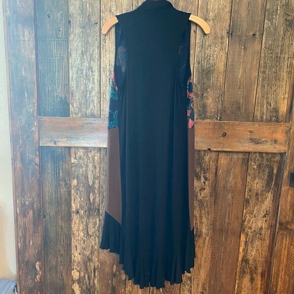 Sacred Threads S/M Black Teal BOHO Floral Fabric Lagenlook Sleeveless Duster - Picture 3 of 13